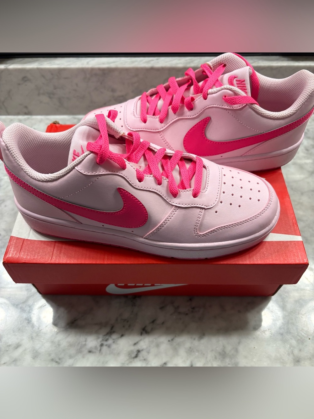 Nike Court Borough Low Recraft Pink Big Girl Youth Lace Up Sneaker 7Y Shoe